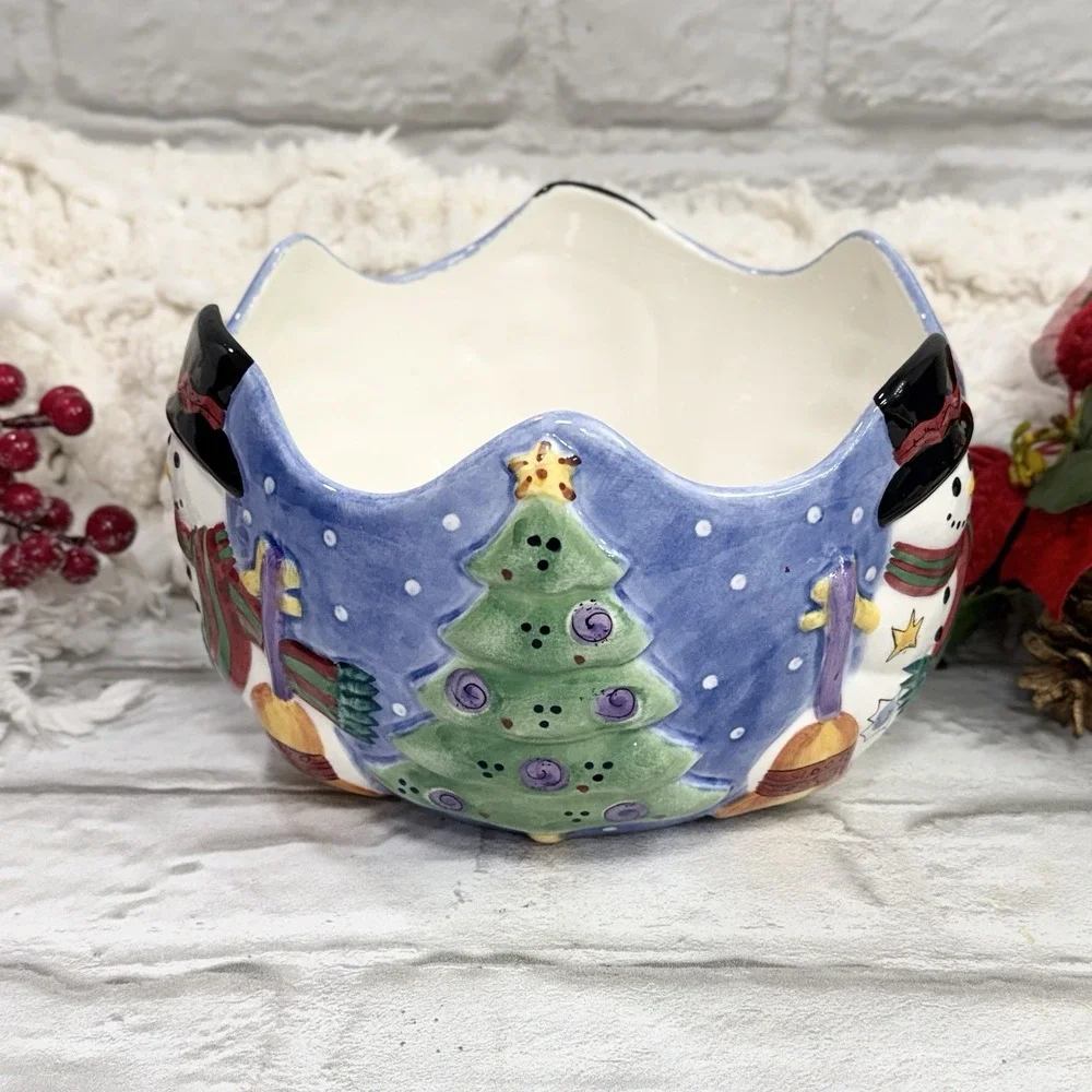Sango The Sweet Shoppe Christmas Holiday Snowman Centerpiece Bowl By Sue Zipkin